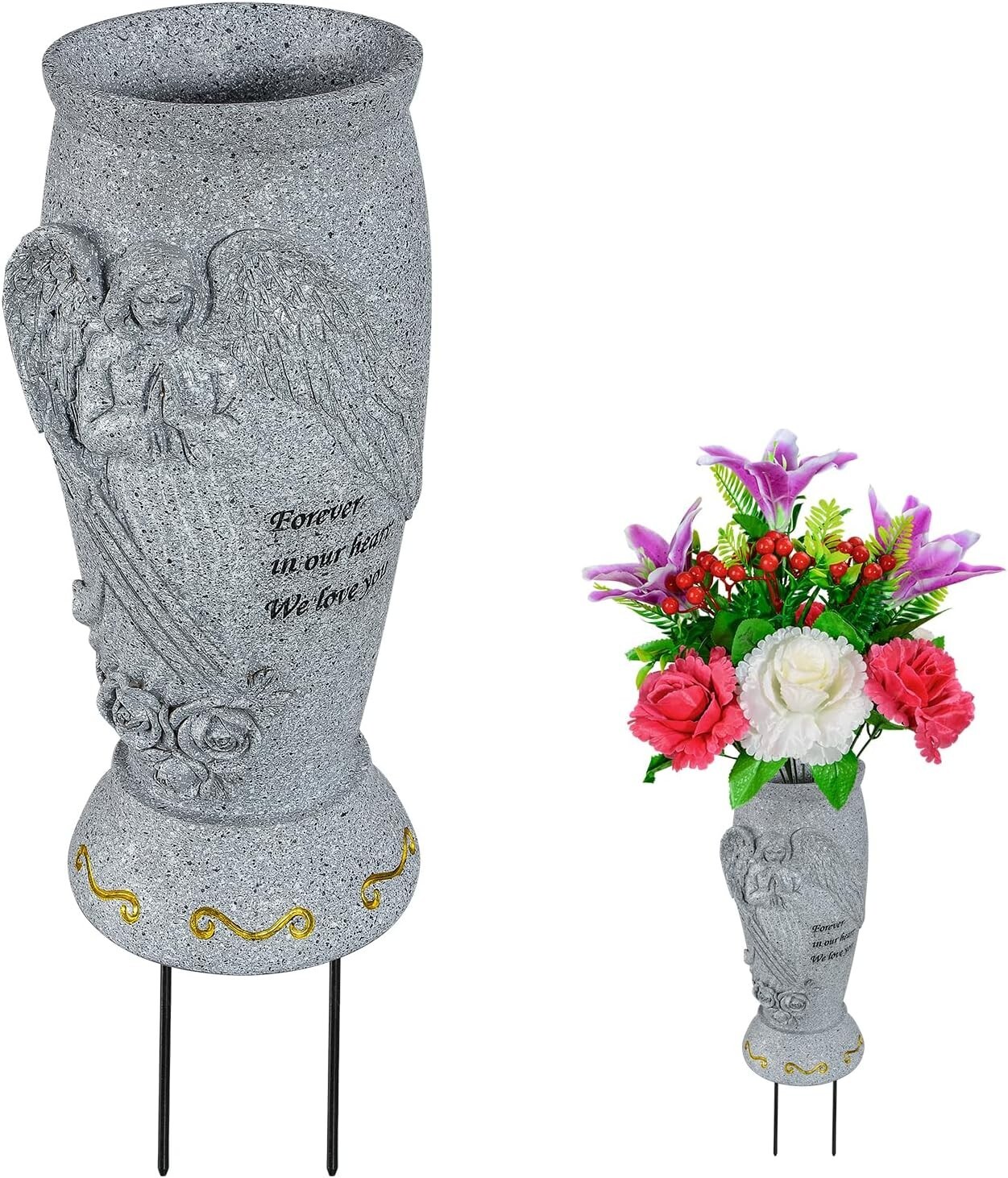 Cemetery Vase Memorial Grave Vase with Ground Spikes Angel Vases for Fresh