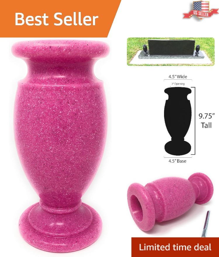 Weather-Resistant Memorial Flower Holder – Secure Pink Granite Vase for Graves