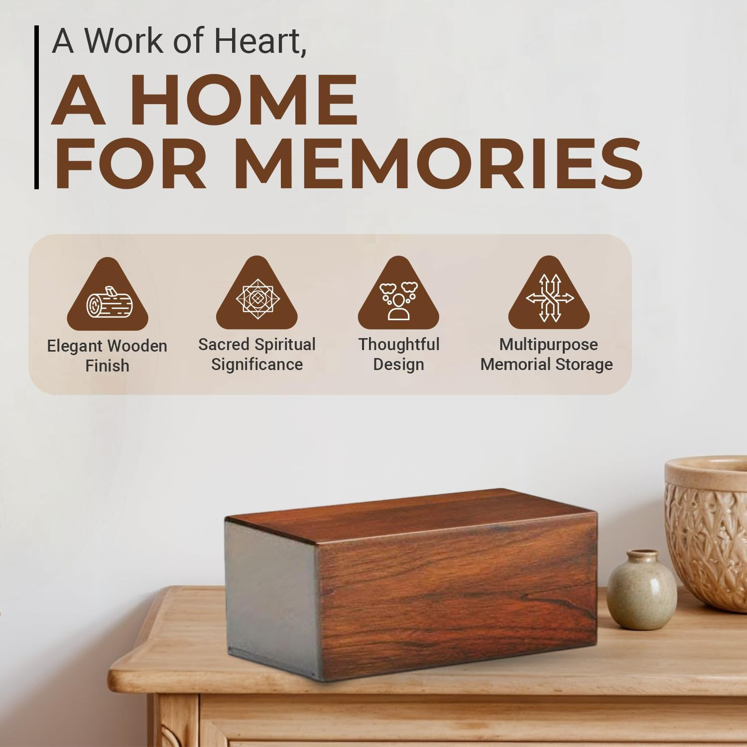 Wooden Urn for Human Ashes, Decorative and Pet Memorial Urn – Keepsake Burial As