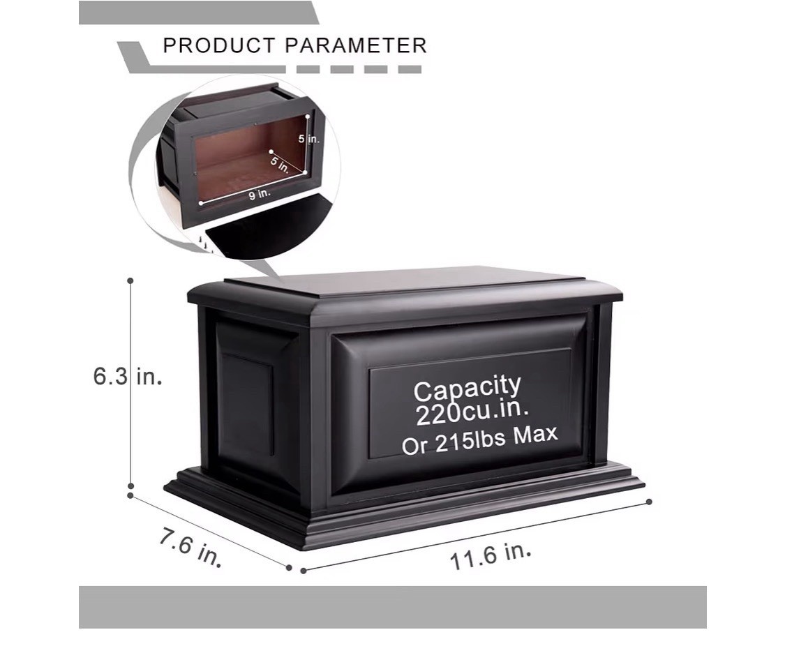 MAKEY’S Wood Urn, Professional Wooden Urns for Human Ashes Adult,Cremation Black