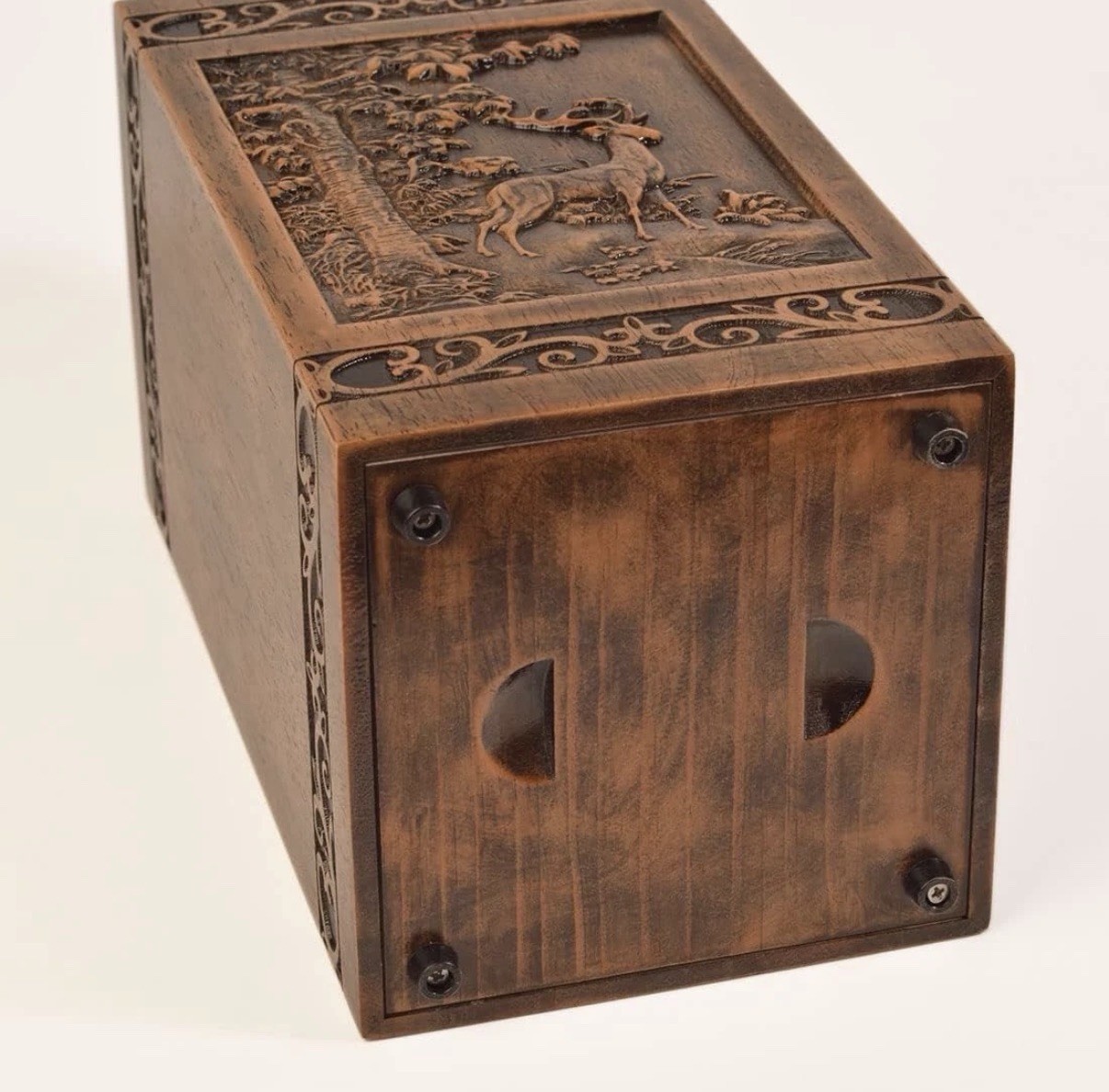 Wooden Cremation Urn for Human Ashes Deer Carved Memorial Box Urn