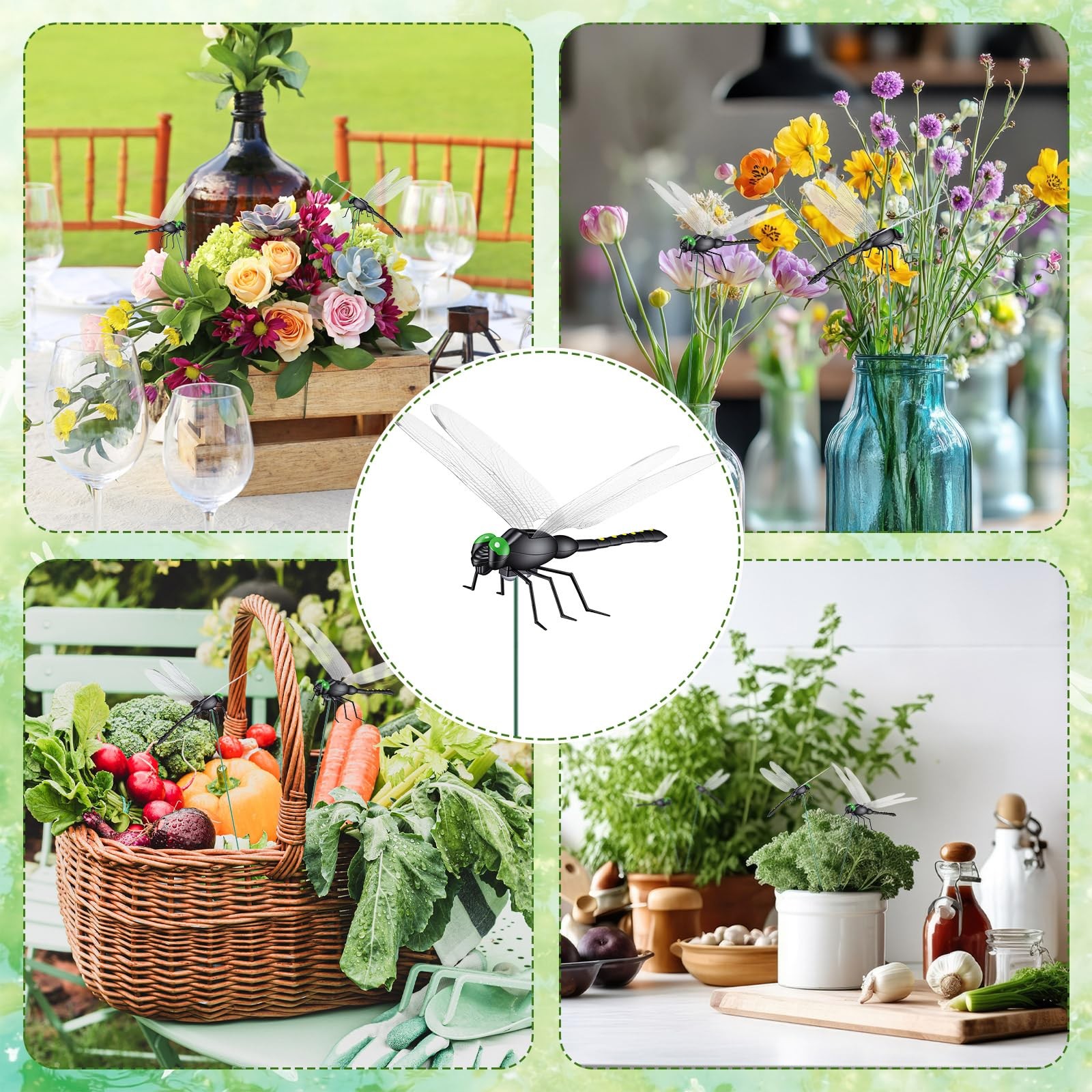 24 Pack Dragonfly Garden Stakes Decor, 12.5 Inches 3D Fake Dragonflies for Do…