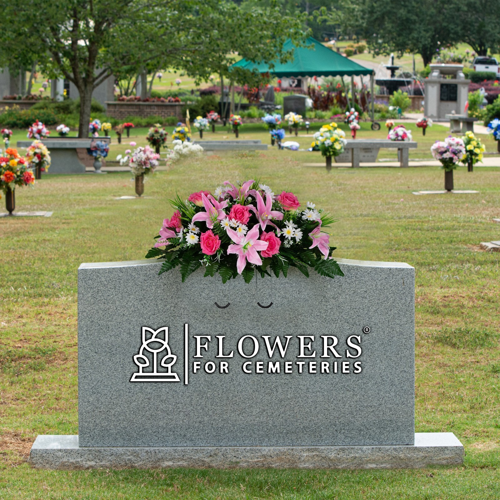 Artificial Cemetery Saddle- Pink Lily and Rose with White Daisies