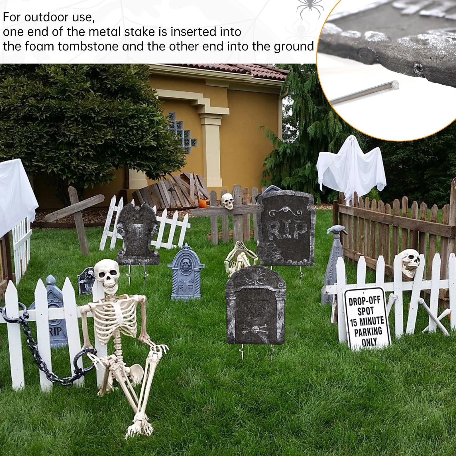 30PCS Halloween Metal Stakes,Heavy Duty 15.75”Tombstone Stakes,Foam Graveyar…