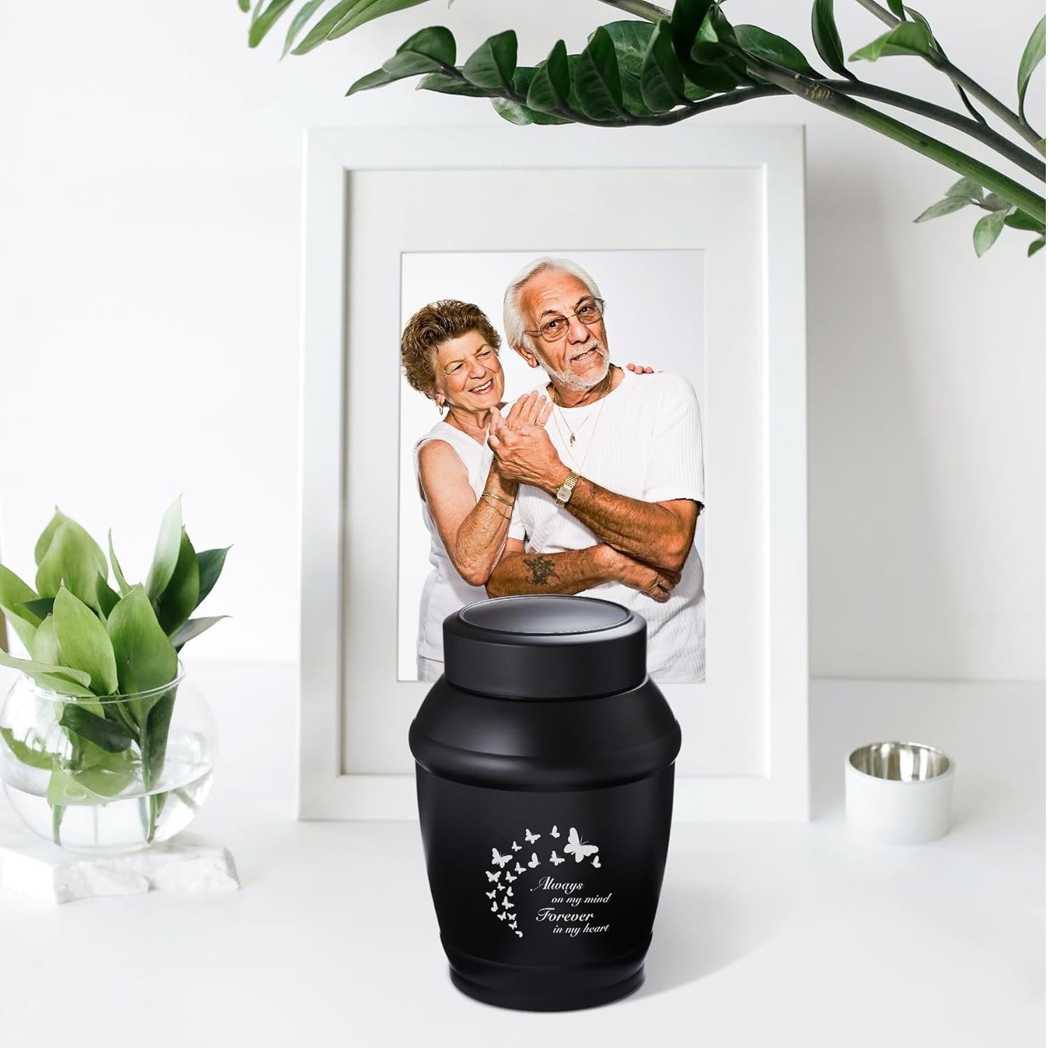 Stylish 5.7″ Threaded Cremation Urn with Black Butterfly Design for Loved Ones