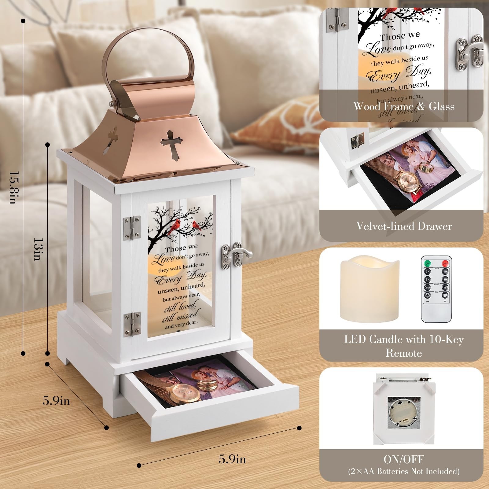 Memorial Lantern with Keepsake Drawer – Sympathy Gifts for Loss of Loved One