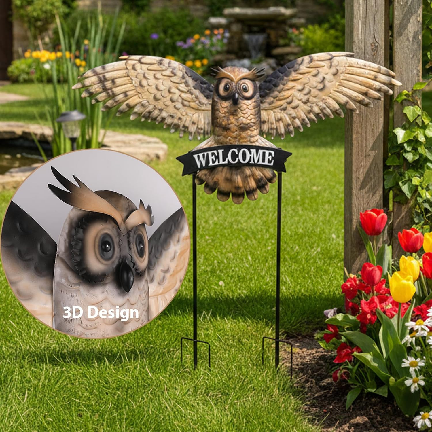 Decorative Garden Stakes Large Vintage Owl with Welcome Sign for Front Door 37.2