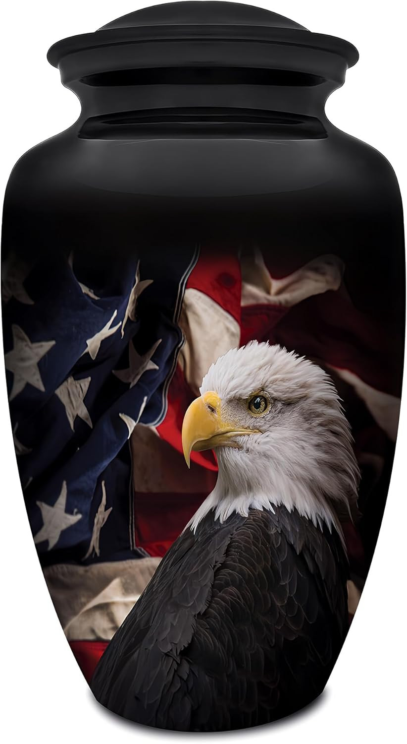 Patriotic Hearts Eagle Urn for Human Ashes | American Flag Cremation Urn for Adu