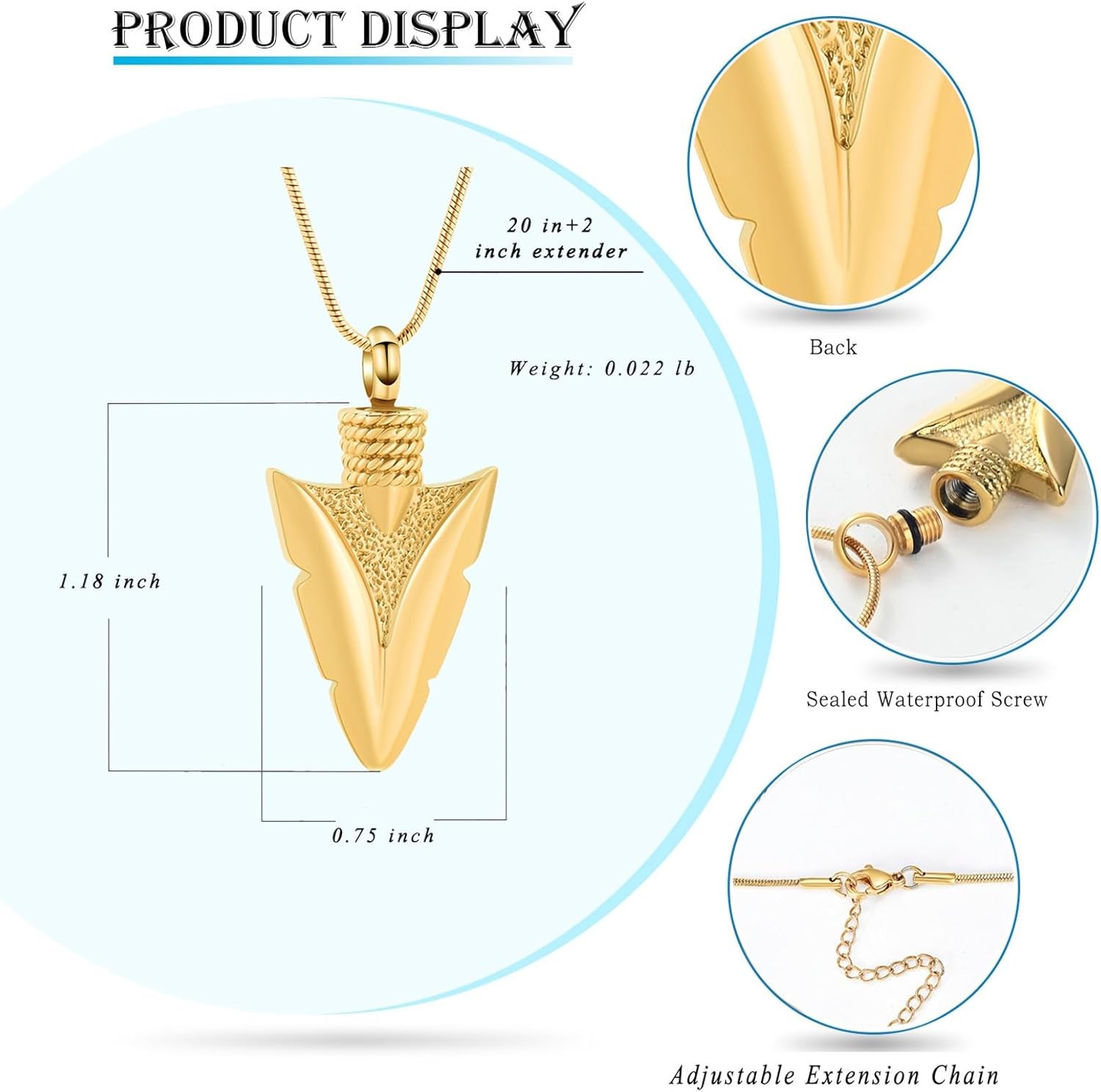 Arrowhead Urn Necklace for Men Women Cremation Jewelry for Ashes Memorial Gifts