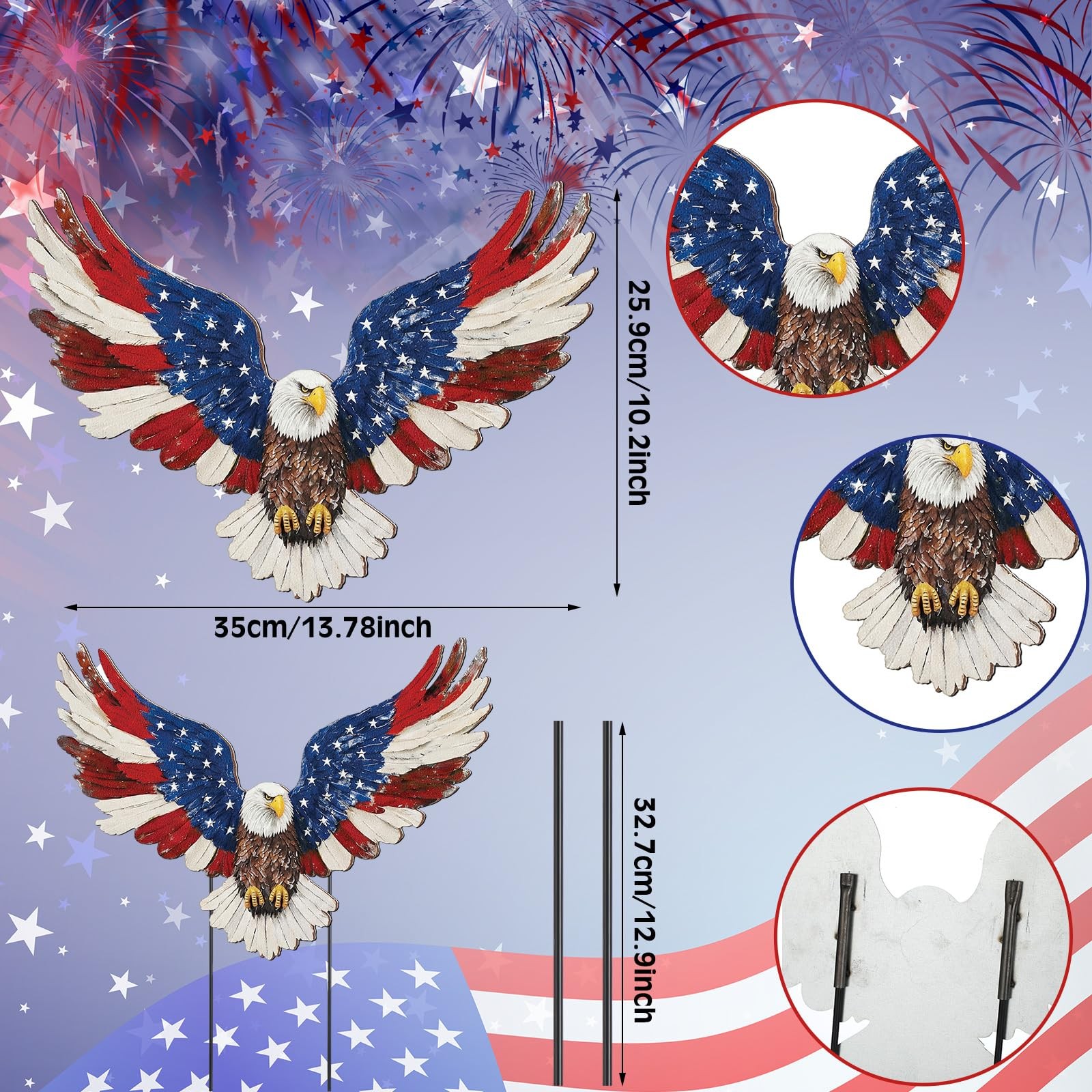Patriotic Eagle Metal Garden Stakes for 4th of July Outdoor Decor