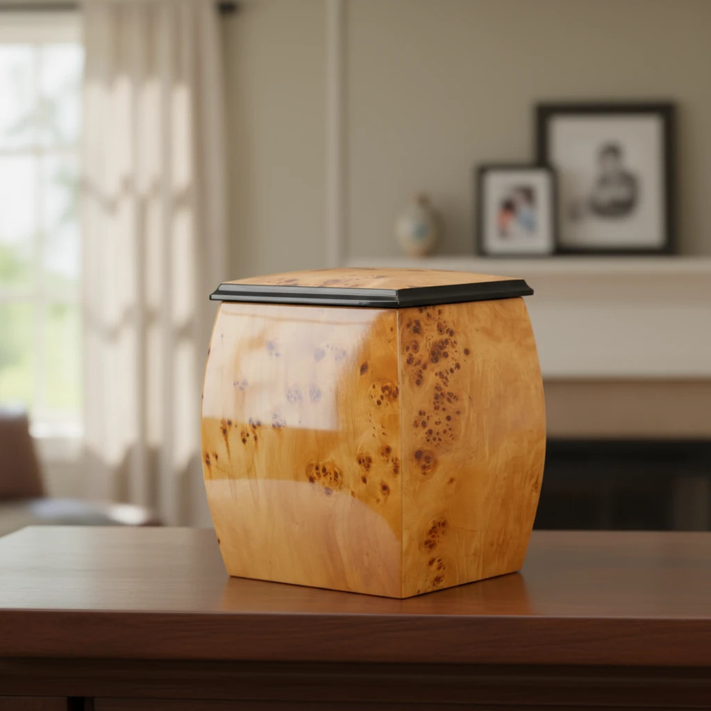 Large/Adult 230 Cubic Inches Oblique Burlwood Chest Cremation Urn for Ashes