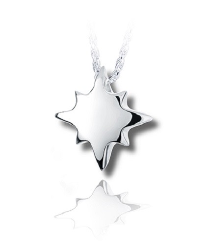 Sterling Silver Shining Star Funeral Cremation Urn Pendant for Ashes w/Chain