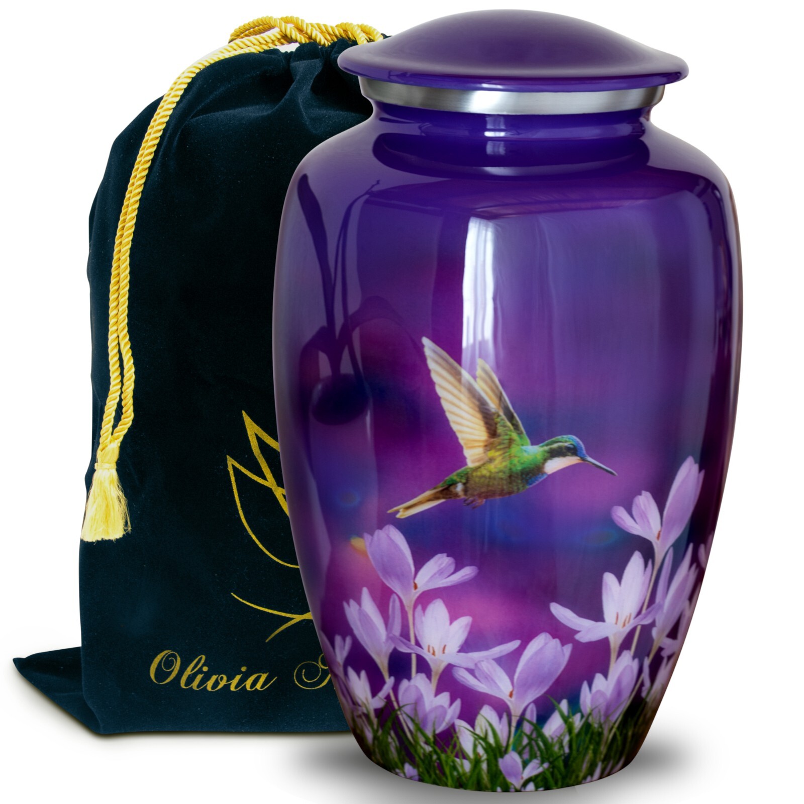 Purple Urn for Human Ashes Adult | Hummingbird Funeral Decorative Cremation Urns