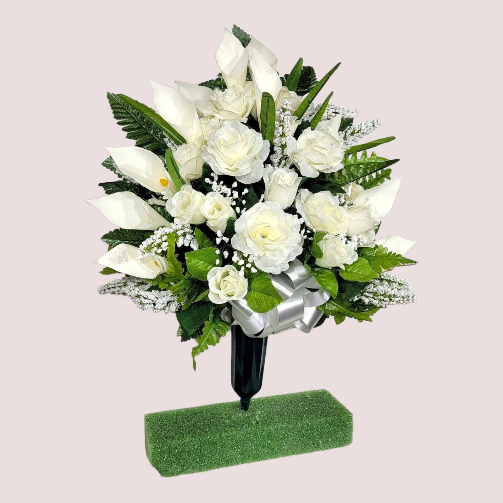 Jumbo Cream Calla Lilies & Roses Cemetery Cone
