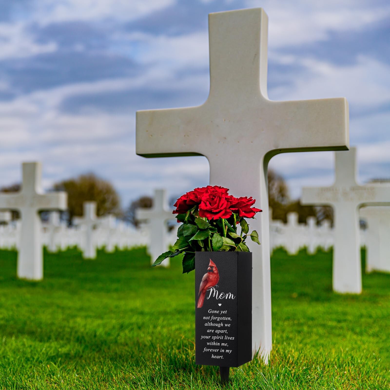Hushee Memorial Grave Decorations Cemetery Cardinal Flower Vase Metal Gravesi…