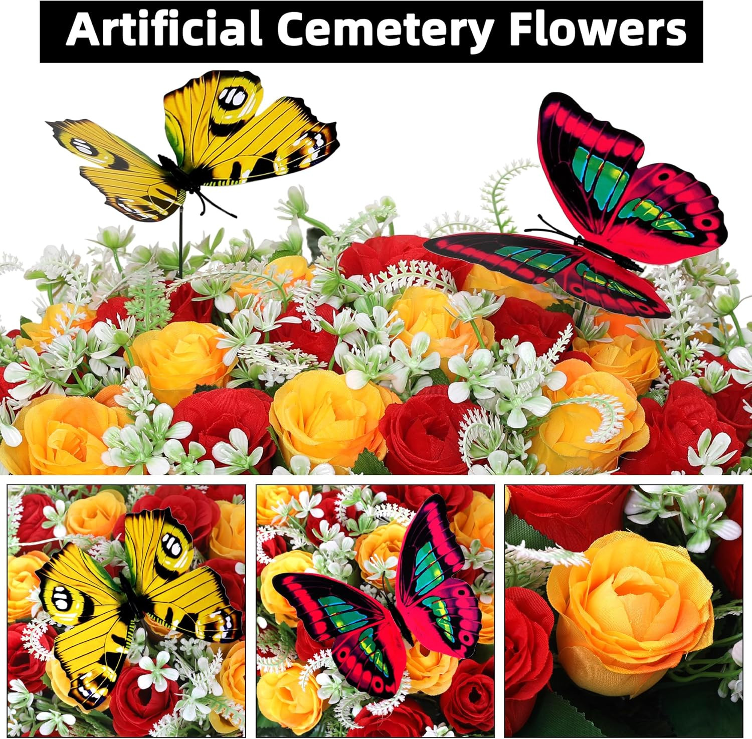 Artificial Cemetery Flowers for Grave,Large Headstone Flower Saddle Realistic Gr