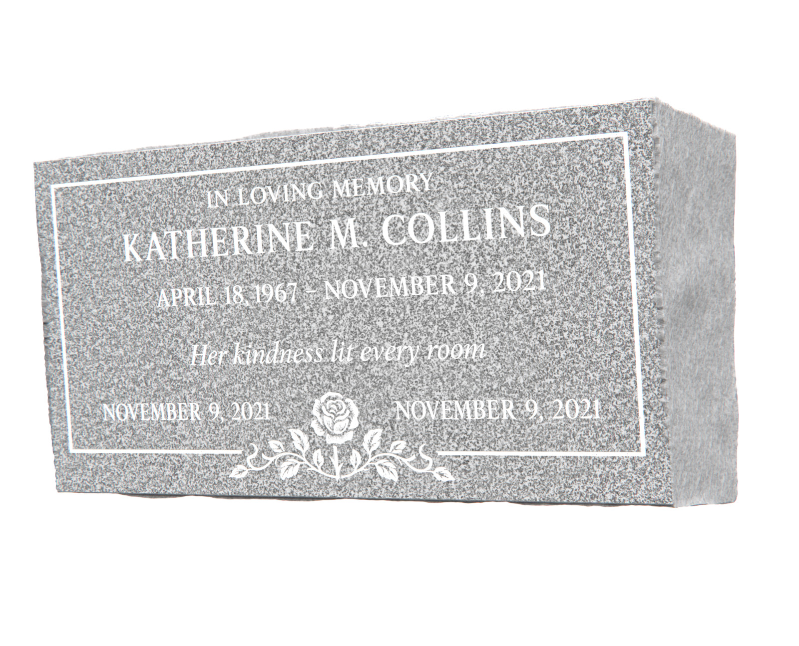 20x10x6 Gray Granite Bevel Grave Marker – Personalized Engraved Memorial
