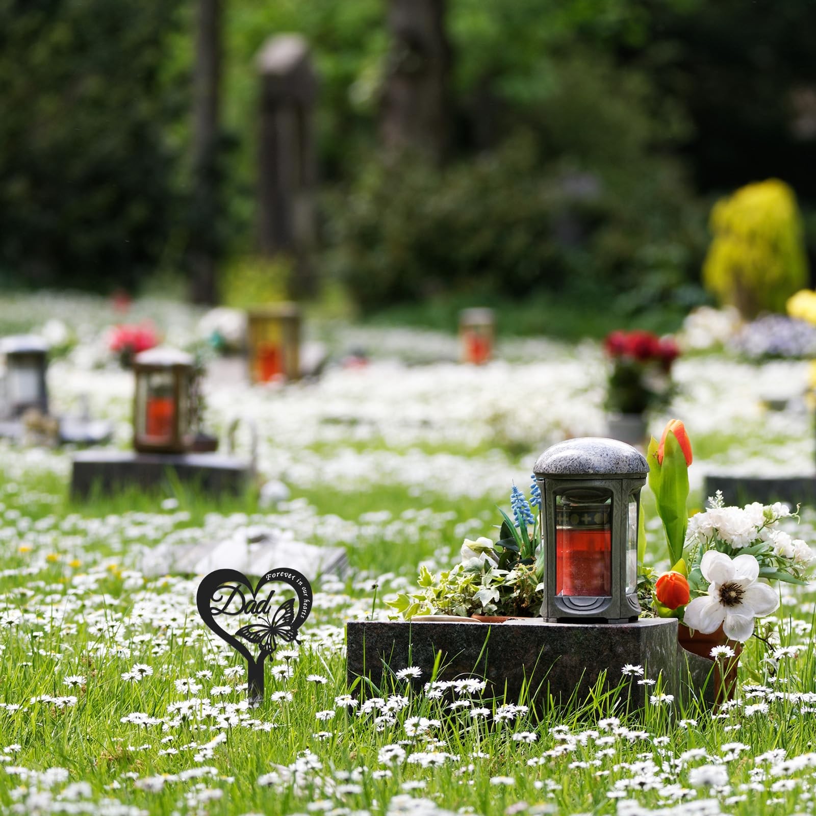 Wesiti Cemetery Decorations for Grave Metal 11.81 x 7.48 x 0.04 inches, Black