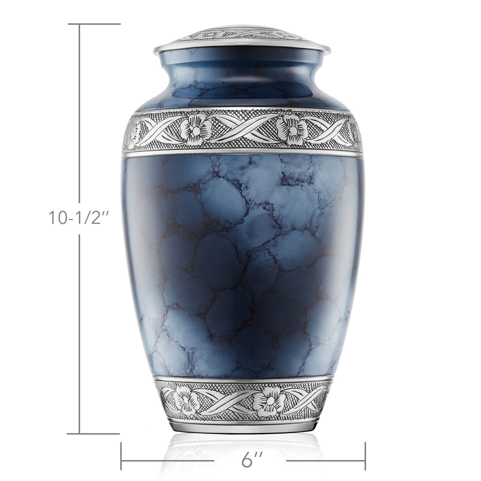 Adult Cremation Urn for Human Ashes – Blue and Silver with Velvet Bag