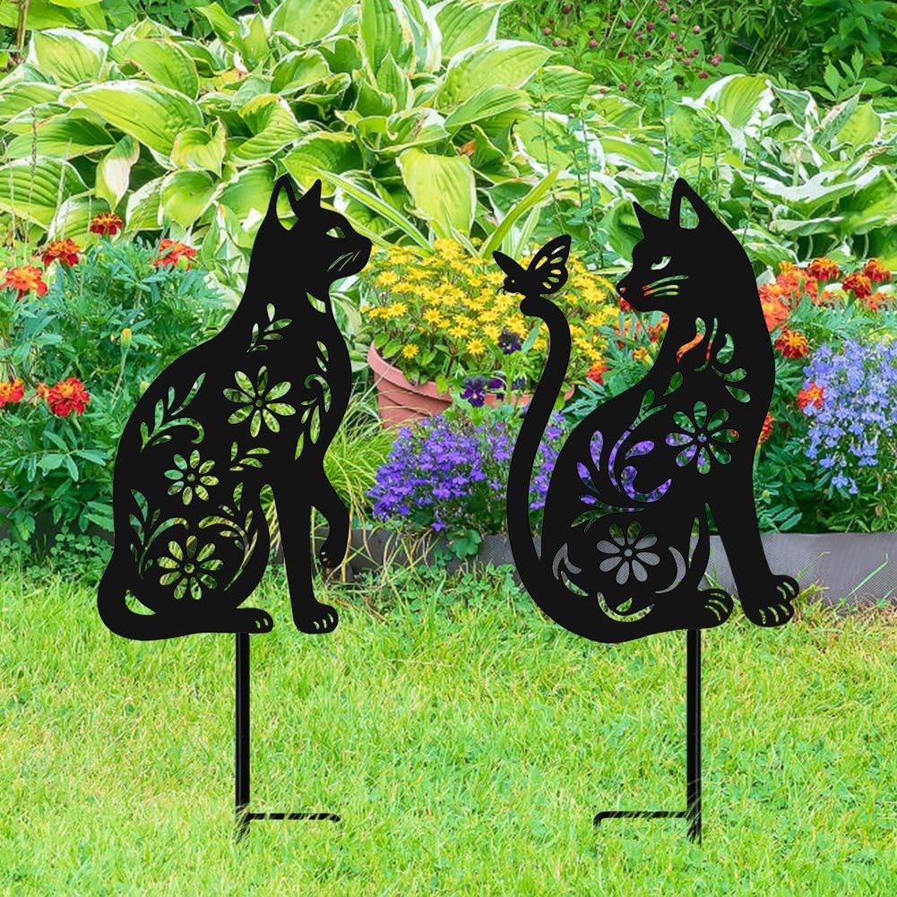 Black Cat Garden Stakes Unique Outdoor Decor & Gifts for Cat Lovers 2 PCs