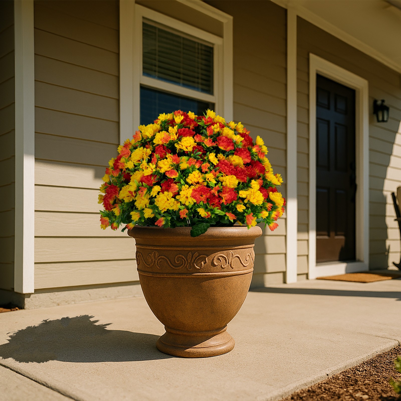 Artificial Weighted Pots – 2 Pack of Sunset Orange Mum Pots