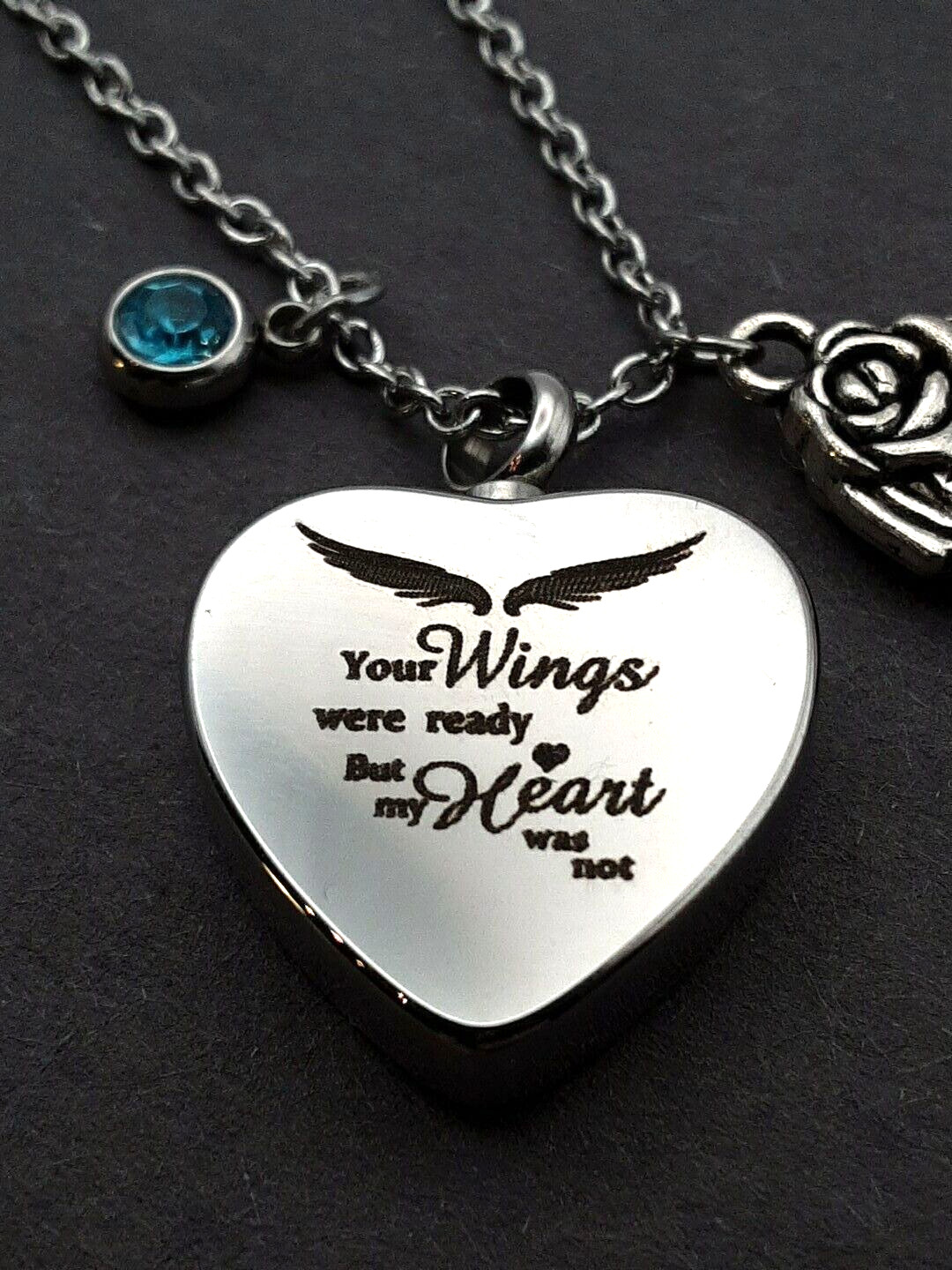 Steel Memorial Urn Pendant Necklace Cremation Jewelry for Ashes Heart Wings