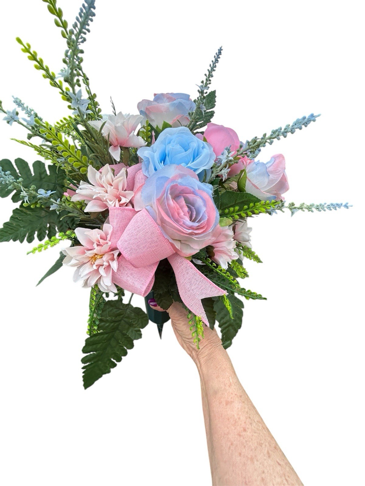 Pink And Blue Grave Cone-Memorial Cemetery Vase Arrangement – Boy Or Girl Vase