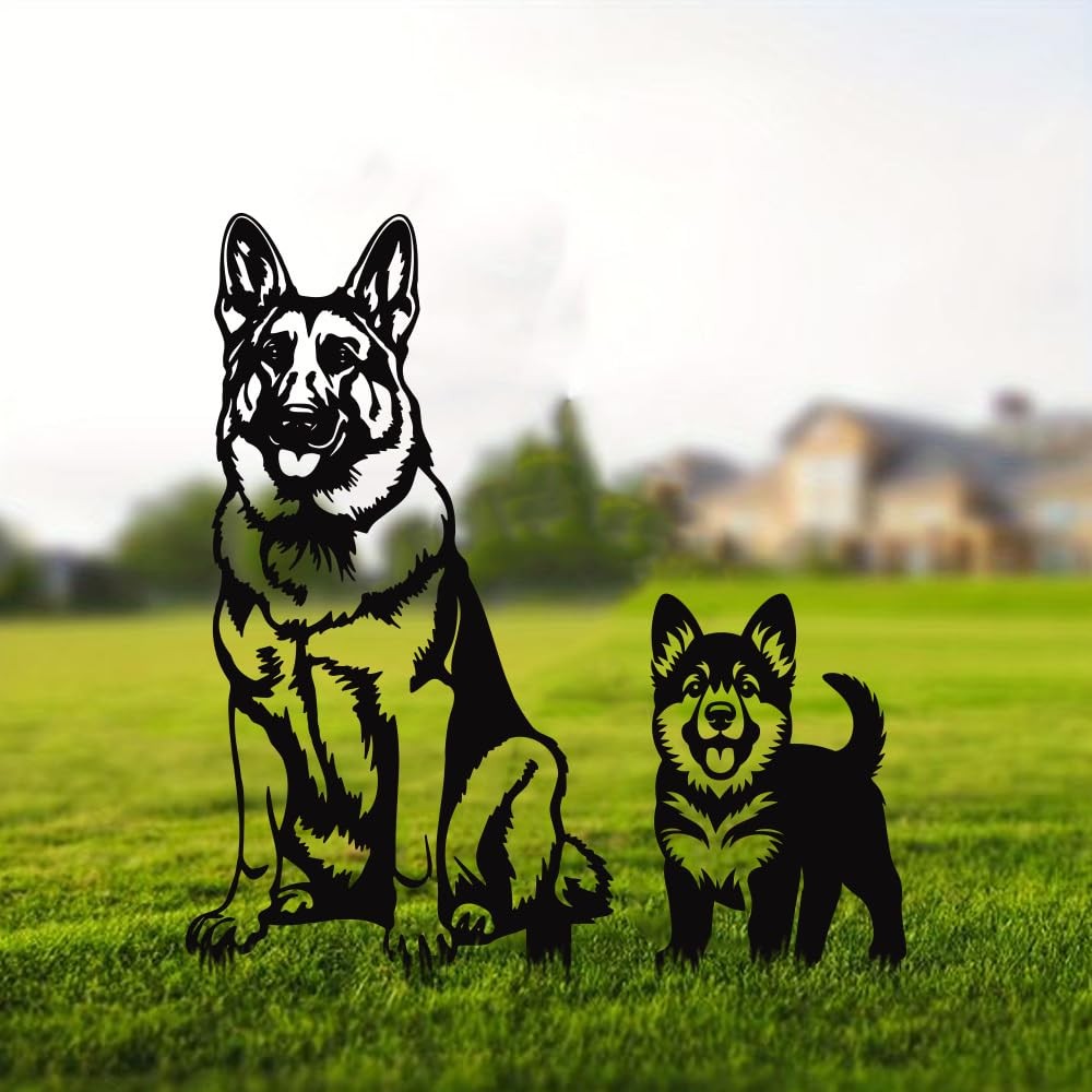 Metal Garden Dogs German Shepherd Stakes(2 Pack), German Shepherd Garden Stat…