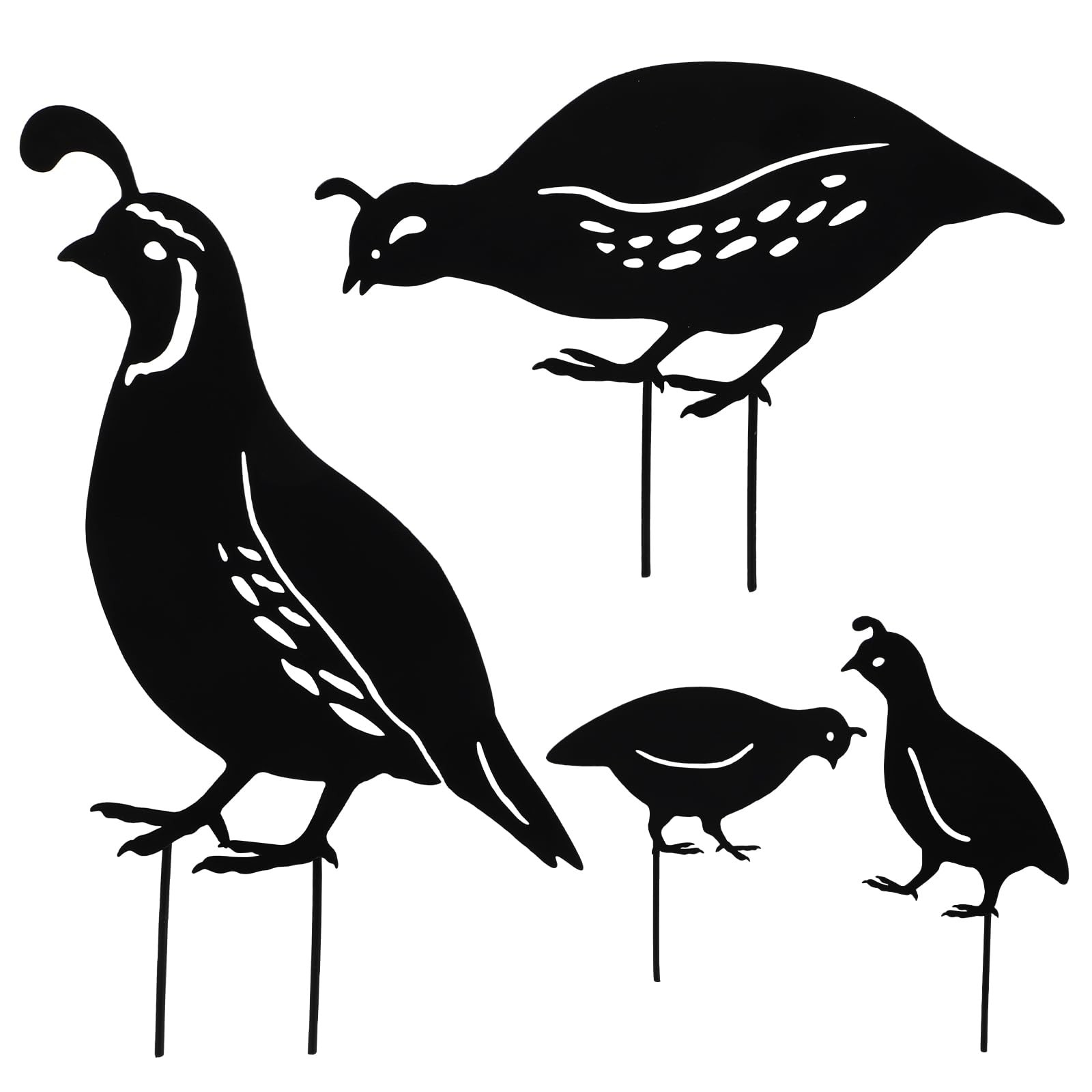4pcs Garden Quail Stake Bird Yard Art Metal Statue Decor Animals Silhouette O…