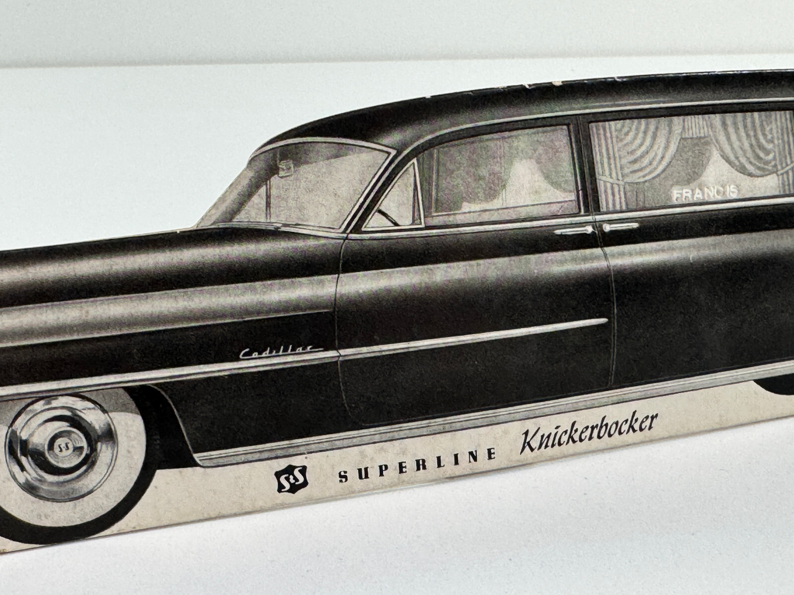 RARE Cadillac Funeral Hearse Superline Knickerbocker Die Cut Store Display SIgn