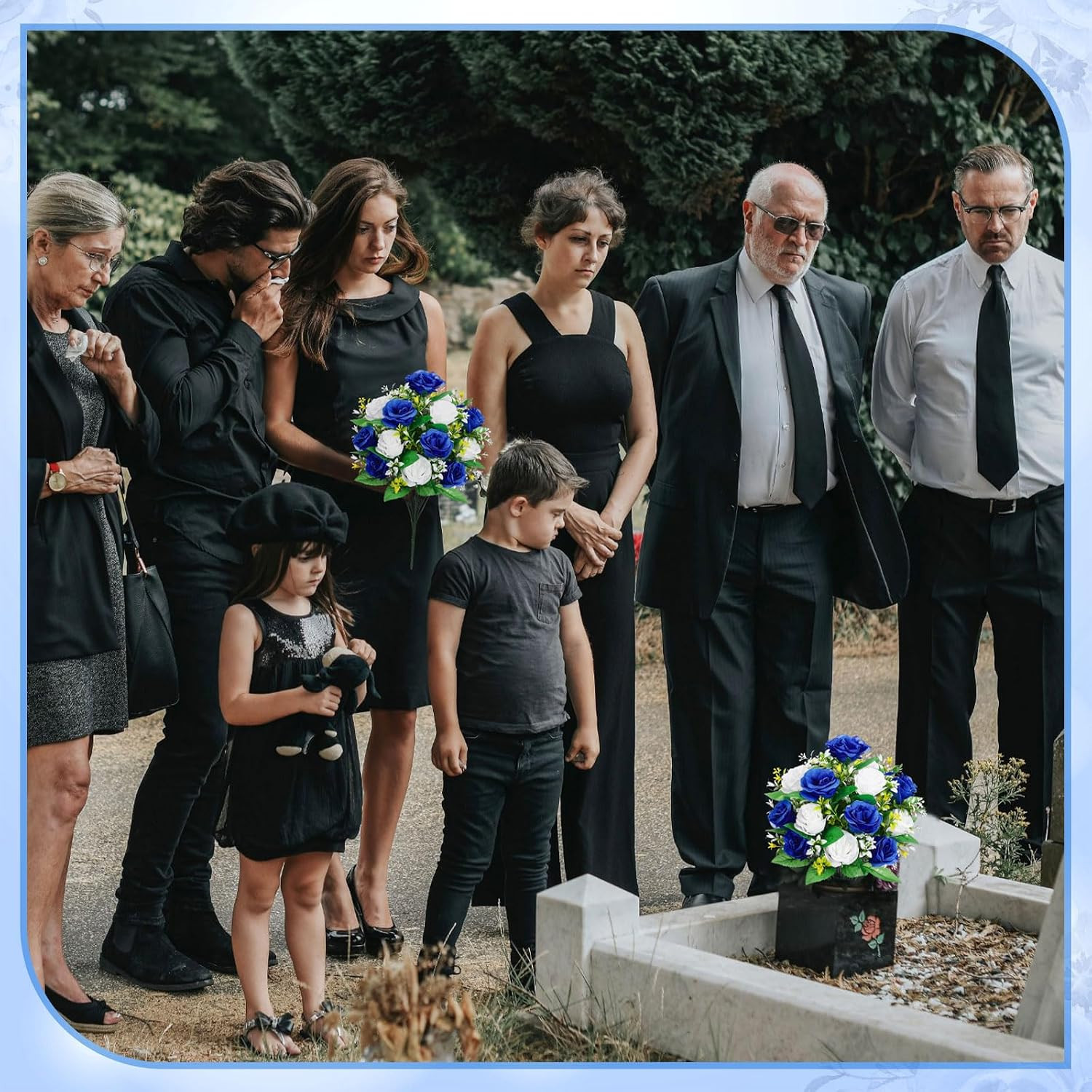 2 Bouquets Artificial Cemetery Flowers for Grave Memorial 18 Heads
