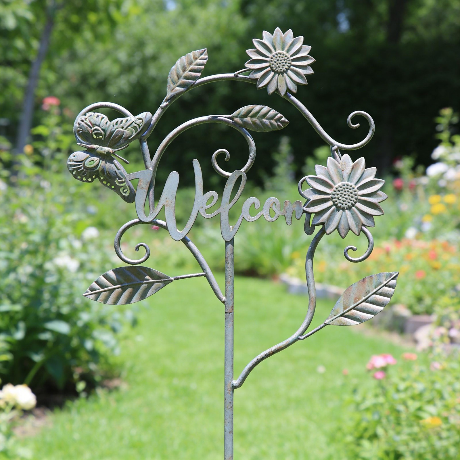 Decorative Metal Garden Stakes Welcome Sign Outdoor Yard Patio Art Decor