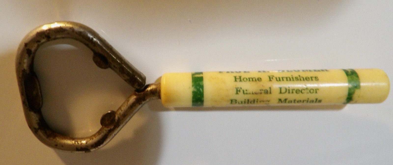 1930’s BERGER MISSOURI PHONE 52 BLUMER FUNERAL HOME BEER BOTTLE OPENER
