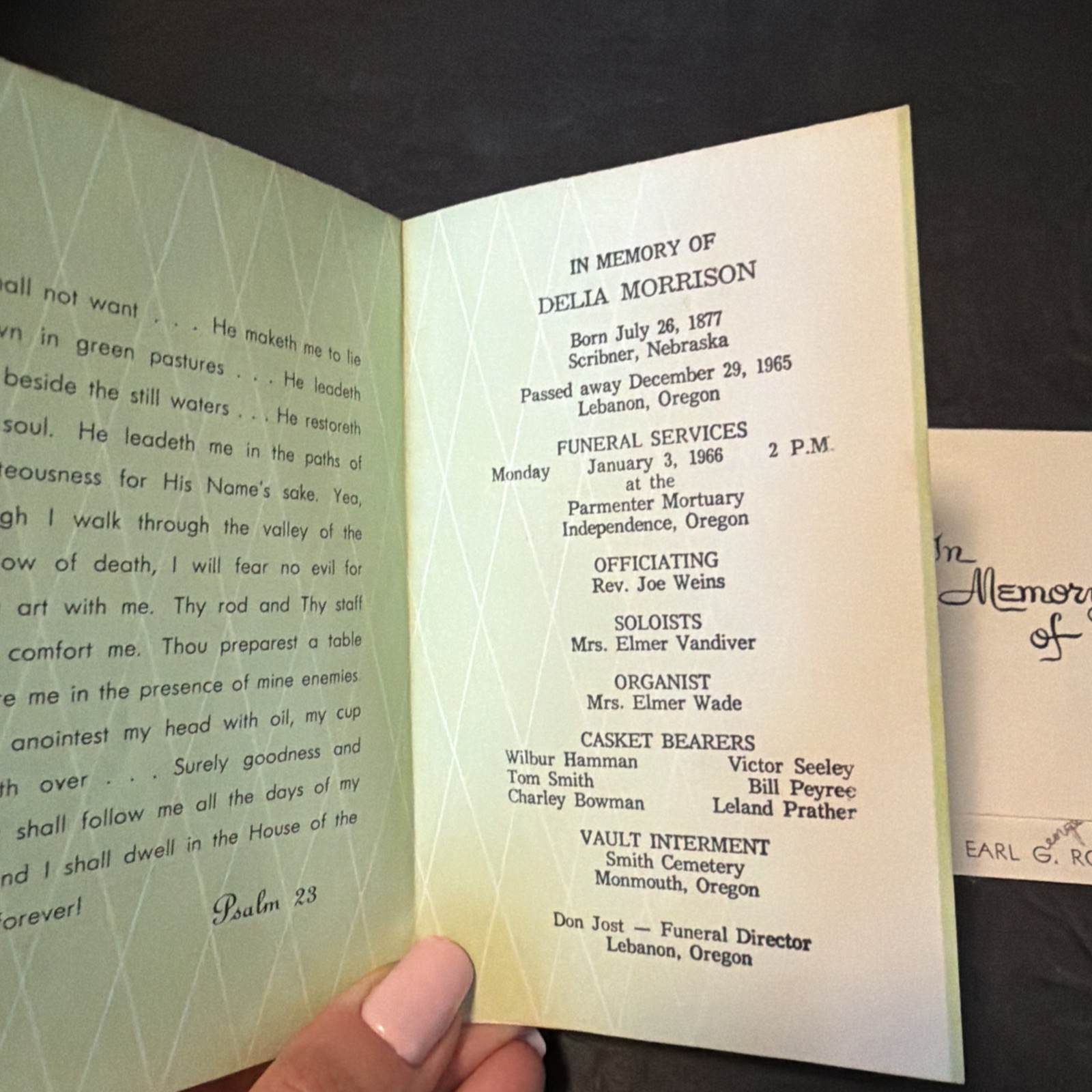 Vintage 1965 Funeral Memorial Cards Lot Delia Morrison,Earl G.Roach Ephemera #V3