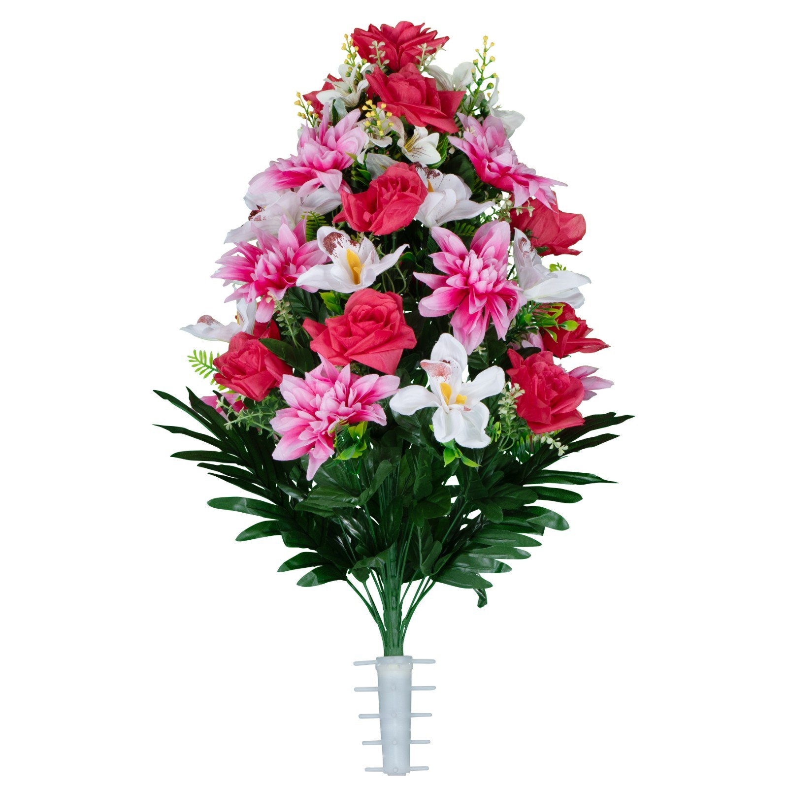 Artificial Cemetery Flowers – Pink Roses White Orchids and Pink Dahlias Bouquet