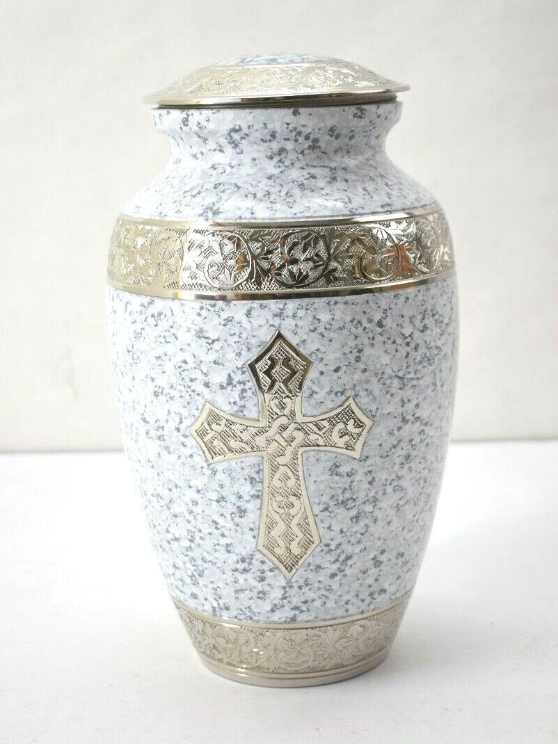Love Of Christ White Cross Cremation Urn Handmade Finish Texture 10″ x 6″ L