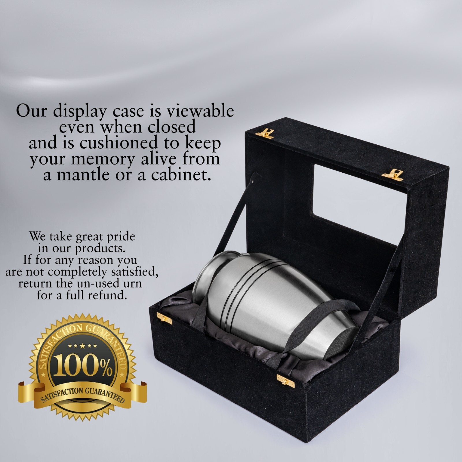 CLASSIC URNS & MEMORIALS Silver Urn with Black Stripe – With Case