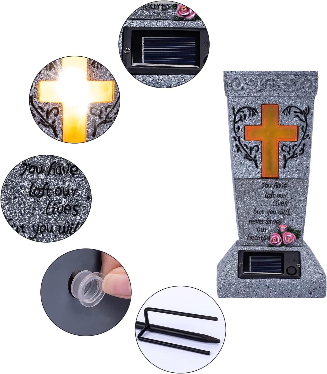 Durable Resin Solar Grave Vase with LED Lighting for Fresh/Artificial Flowers