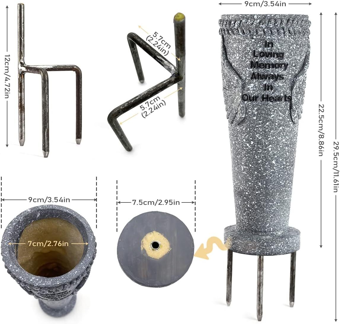 2 Pack Cemetery Grave Flower Vase, Angel Wings Vase with Ground Spikes for Fresh