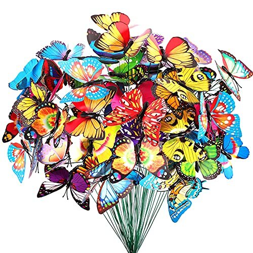 Butterfly Stakes Garden Ornaments for Outdoor Yard Patio Plant Pots, 60Pcs