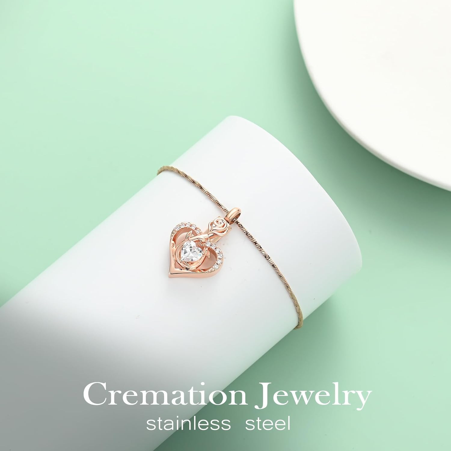 Infinity Heart Urn Ashes Necklace for Women Girl Cremation Jewelry Memorial Rose