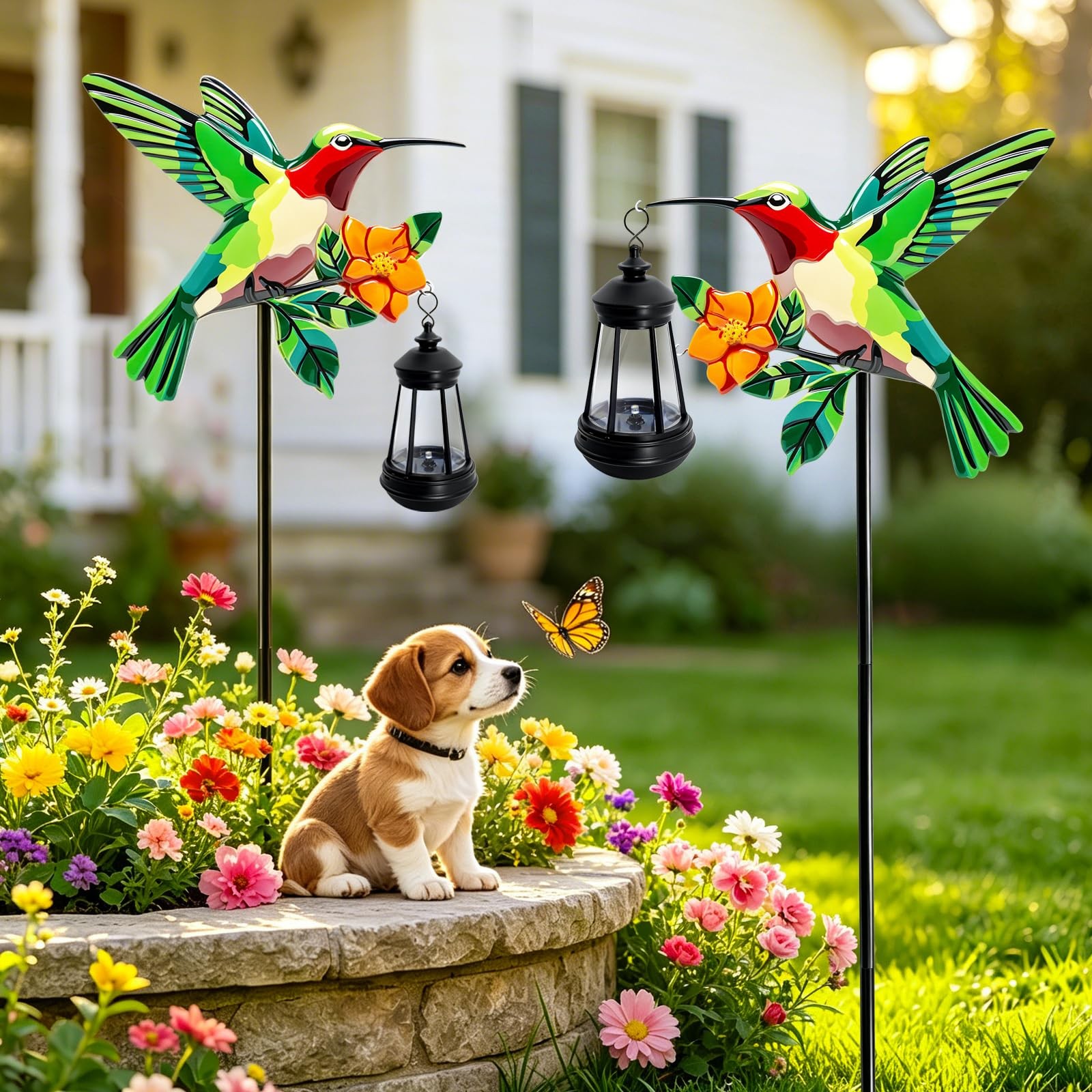 2 Pack Solar Lights Outdoor Waterproof Hummingbird Decorative, 29in Metal Hum…