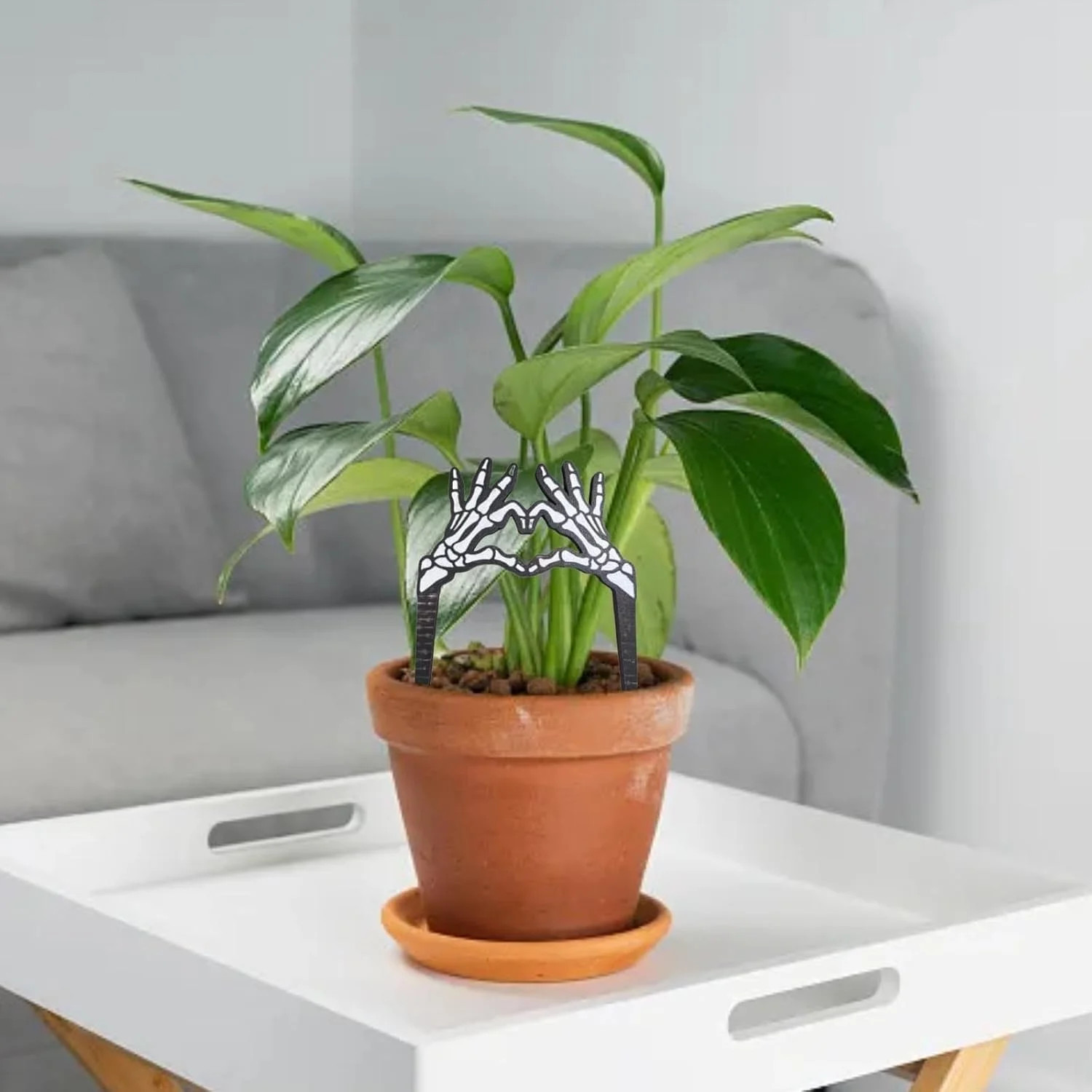 2Pcs Skeleton Plant Pot Decor Wooden Hand Garden Lawn Stakes Funny Adornment Flo