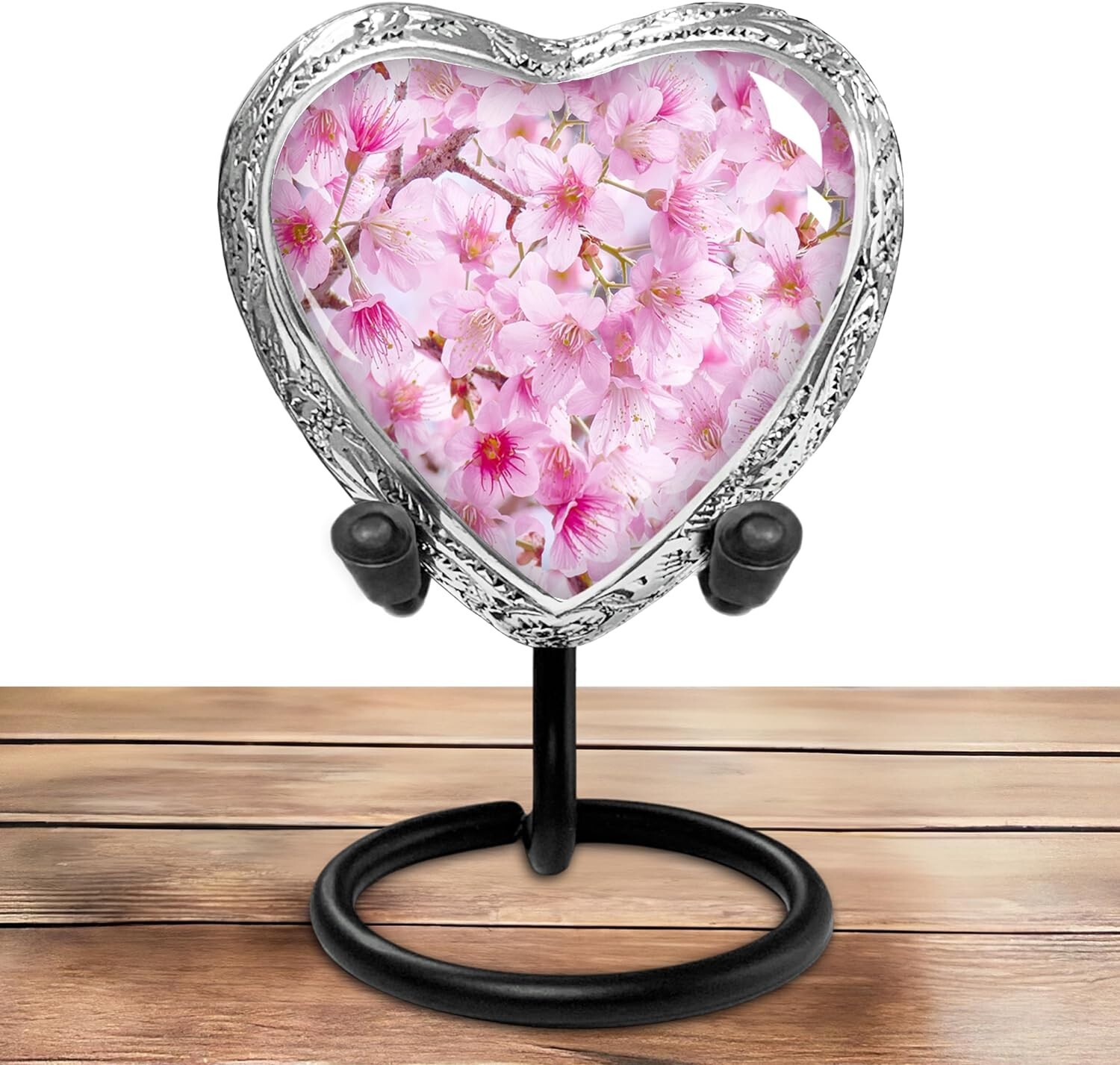 Cherry Blossom One Small Heart Shaped Keepsake Cremation Urn With Stand