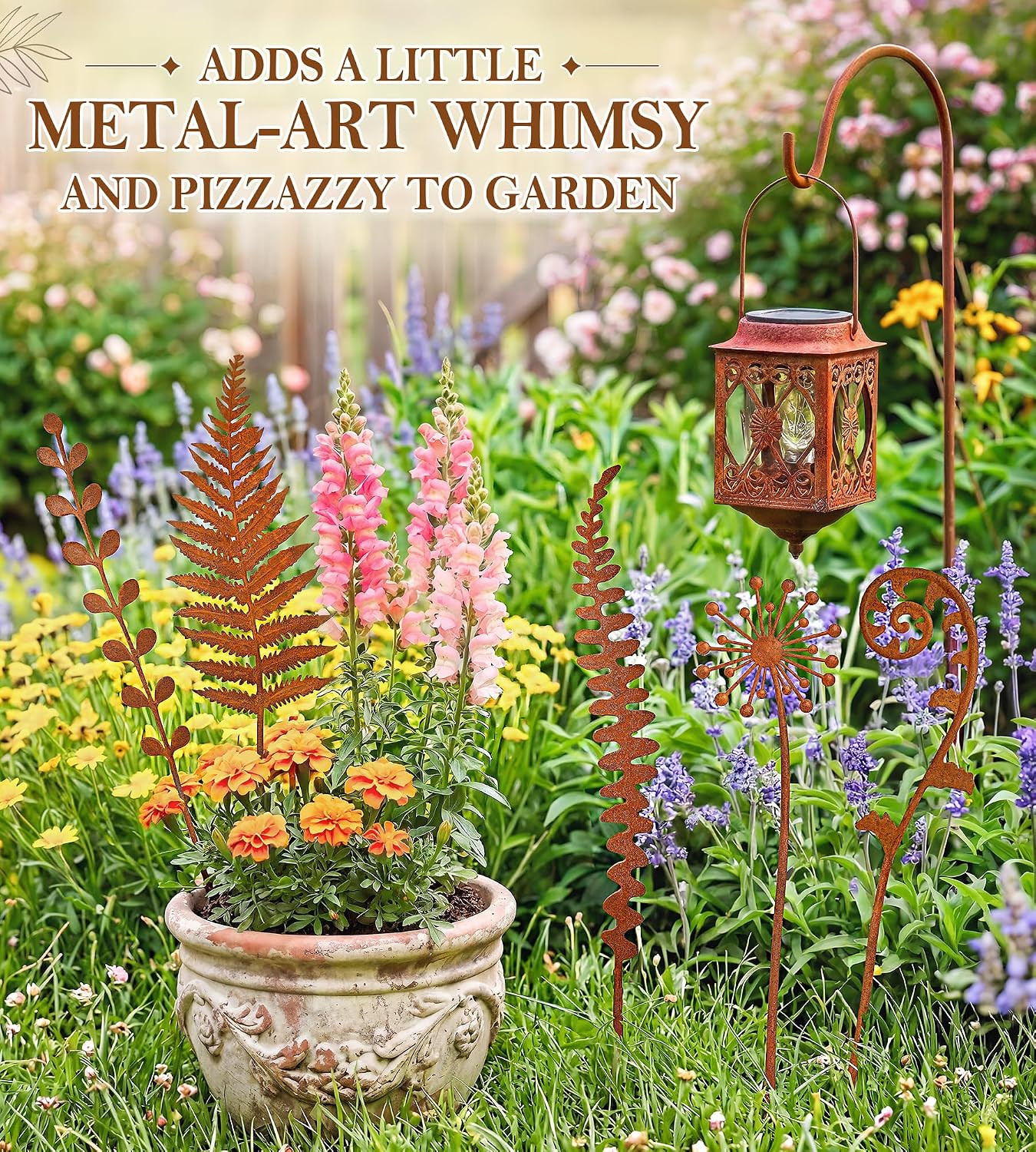 Metal Decorative Garden Stakes,15.7 Inch Rusty Fern Plant Yard Art Stakes for Ou