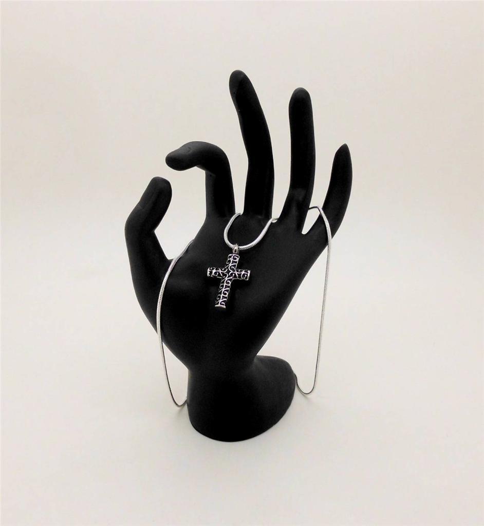 Black & Silver Celtic Keepsake Memorial Cross Cremation Funeral Urn Pendant NIB