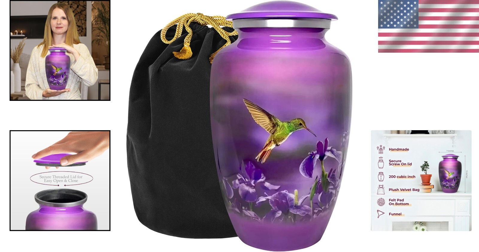 Large 200 lb Capacity Cremation Urn with Durable Threaded Lid & Elegant Finish