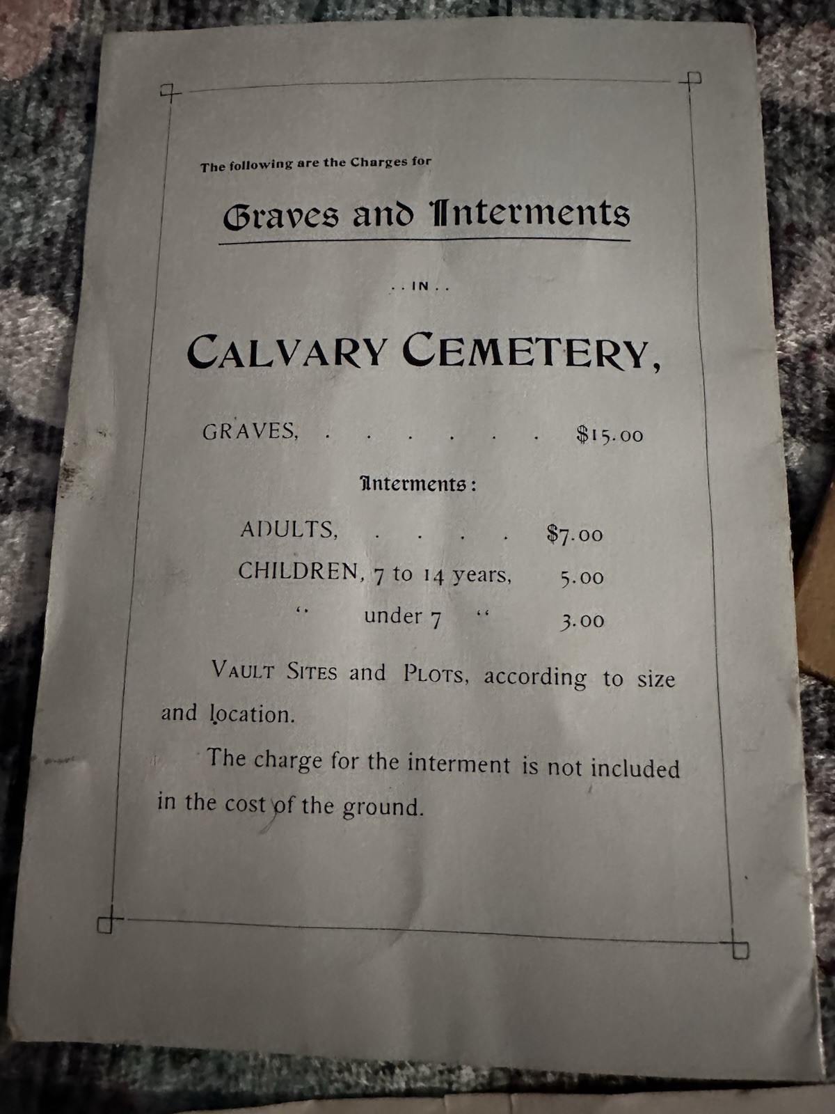 New York Funeral Grave Ticket Calvary Cemetery 1898 & Billheads 1952 Pa Used