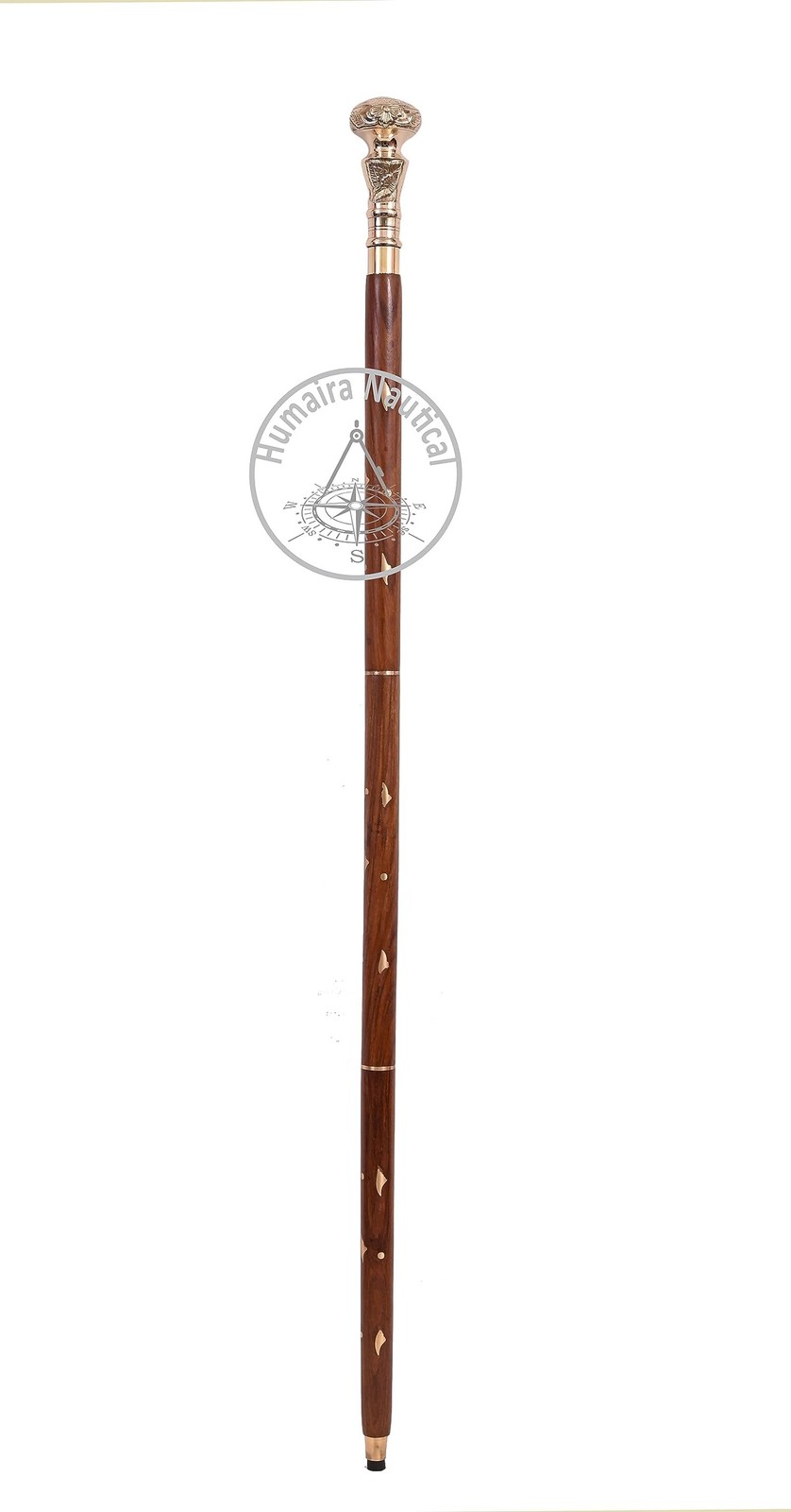 Victorian Brass Handle Walking Stick – Telescope Foldable Wooden Cane, for
