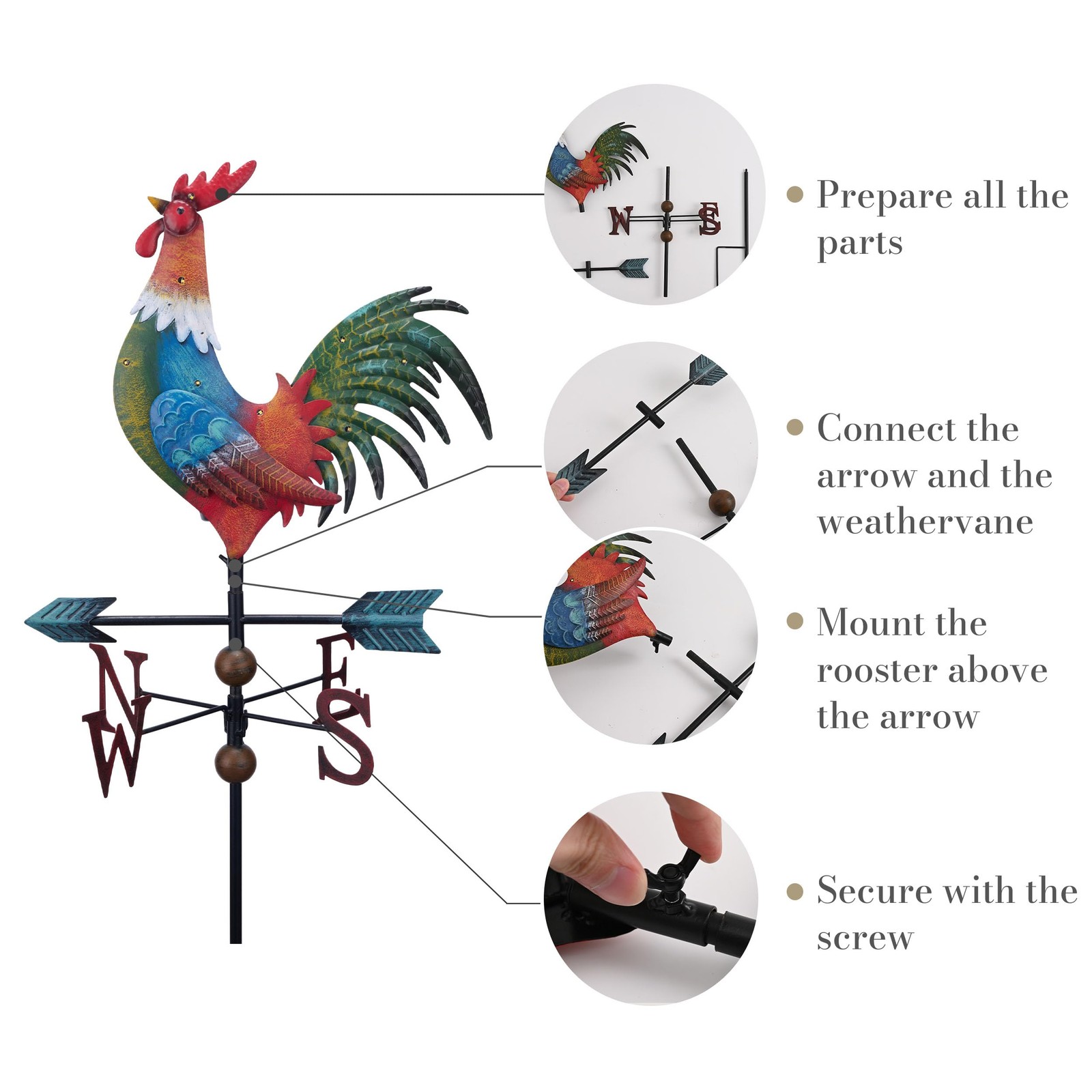 Garden Decor with Solar Outdoor Lights, Red Rooster Yard Art Sign for Outside…